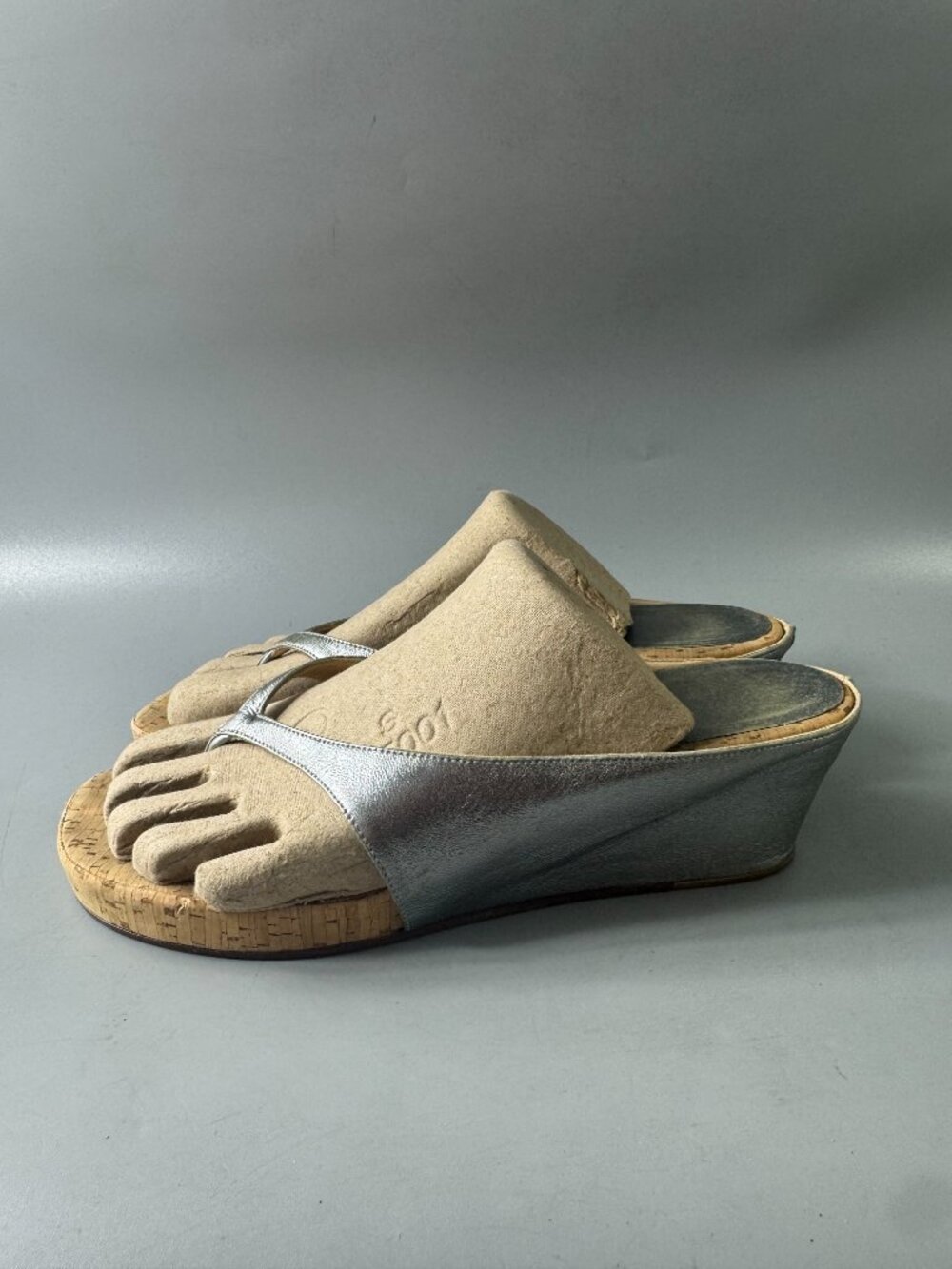 Authentic Christian Louboutin Silver Metallic Leather Cork Wedges, Size 41 - Picture 5 of 14